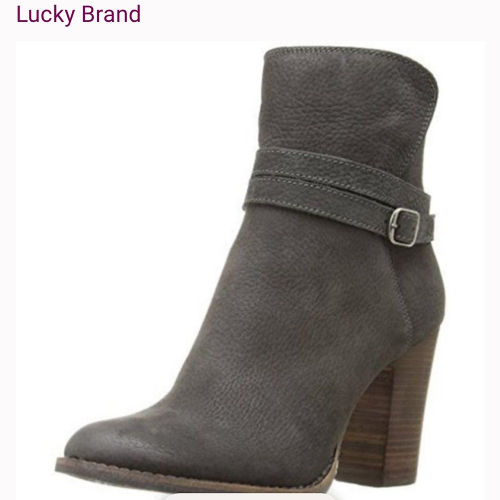 Lucky Brand Women's Latonya Stacked Suede Gray Boot